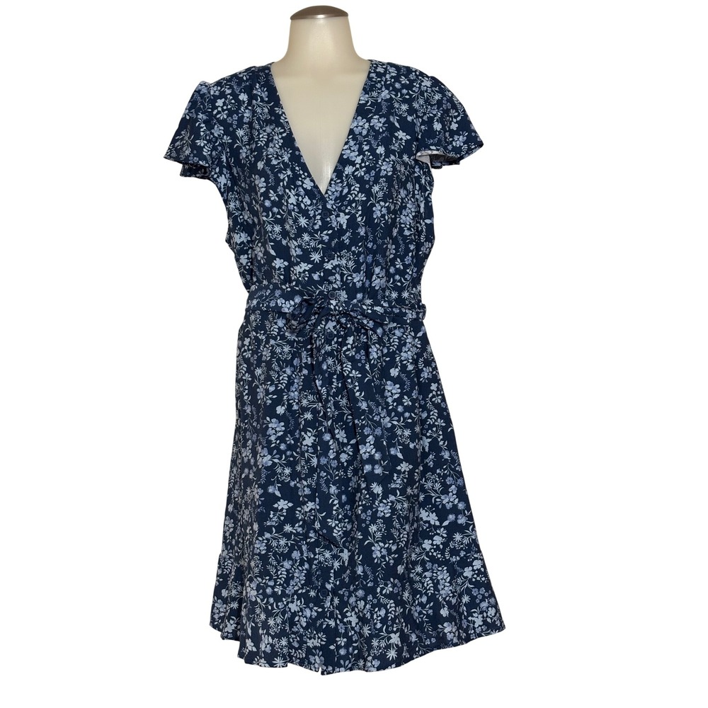 Lucky Brand Floral Wrap Dress Womens XL Navy Blue New With Tags